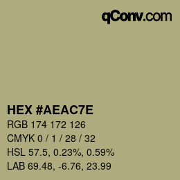 Color code: HEX #AEAC7E | qconv.com