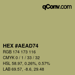 カラーコード: HEX #AEAD74 | qconv.com