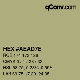 Color code: HEX #AEAD7E | qconv.com