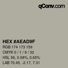 Color code: HEX #AEAD9F | qconv.com
