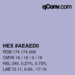 Code couleur: HEX #AEAED0 | qconv.com