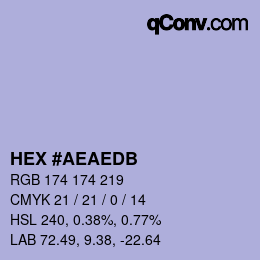 Color code: HEX #AEAEDB | qconv.com