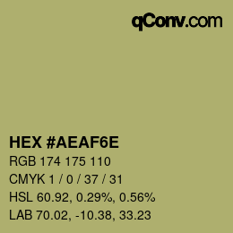 Color code: HEX #AEAF6E | qconv.com