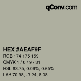 Color code: HEX #AEAF9F | qconv.com