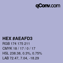 Color code: HEX #AEAFD3 | qconv.com