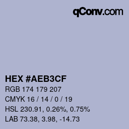 Color code: HEX #AEB3CF | qconv.com