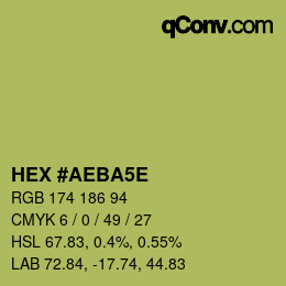 Code couleur: HEX #AEBA5E | qconv.com