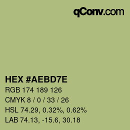 Color code: HEX #AEBD7E | qconv.com