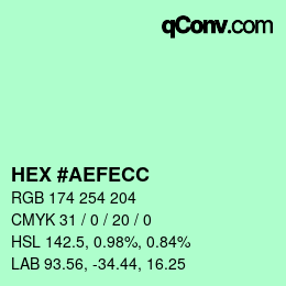Color code: HEX #AEFECC | qconv.com