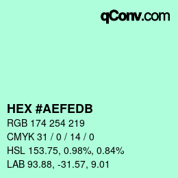 Color code: HEX #AEFEDB | qconv.com