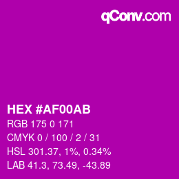 Color code: HEX #AF00AB | qconv.com
