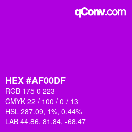 カラーコード: HEX #AF00DF | qconv.com