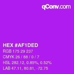 颜色代码: HEX #AF1DED | qconv.com