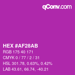Color code: HEX #AF28AB | qconv.com