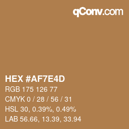 Color code: HEX #AF7E4D | qconv.com