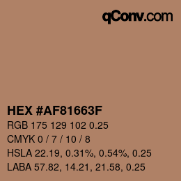 Farbcode: HEX #AF81663F | qconv.com