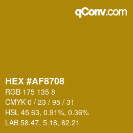 颜色代码: HEX #AF8708 | qconv.com