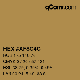 Color code: HEX #AF8C4C | qconv.com