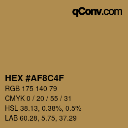 Color code: HEX #AF8C4F | qconv.com