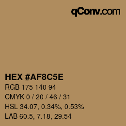 Code couleur: HEX #AF8C5E | qconv.com