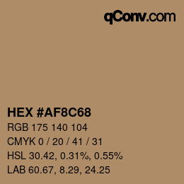 Color code: HEX #AF8C68 | qconv.com