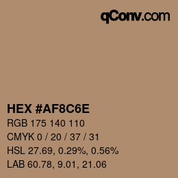 Color code: HEX #AF8C6E | qconv.com