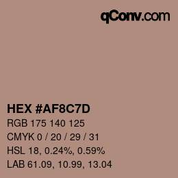 Color code: HEX #AF8C7D | qconv.com