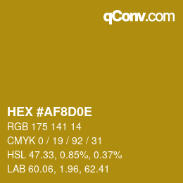 Color code: HEX #AF8D0E | qconv.com