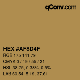 Color code: HEX #AF8D4F | qconv.com