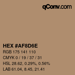 Color code: HEX #AF8D6E | qconv.com