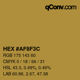 Color code: HEX #AF8F3C | qconv.com
