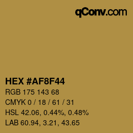 カラーコード: HEX #AF8F44 | qconv.com