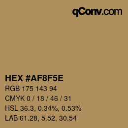 Code couleur: HEX #AF8F5E | qconv.com