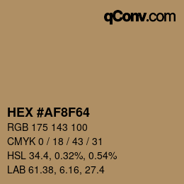 颜色代码: HEX #AF8F64 | qconv.com