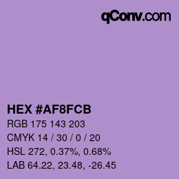 Color code: HEX #AF8FCB | qconv.com