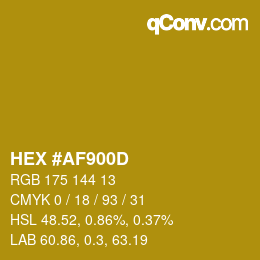Color code: HEX #AF900D | qconv.com