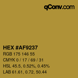 カラーコード: HEX #AF9237 | qconv.com