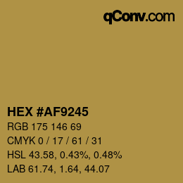 Farbcode: HEX #AF9245 | qconv.com