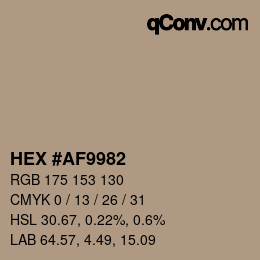 Color code: HEX #AF9982 | qconv.com