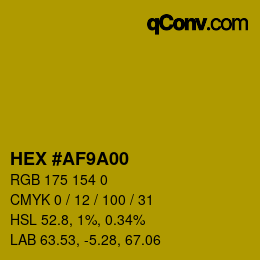 Color code: HEX #AF9A00 | qconv.com