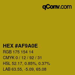 Color code: HEX #AF9A0E | qconv.com