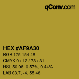 カラーコード: HEX #AF9A30 | qconv.com