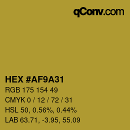 Color code: HEX #AF9A31 | qconv.com