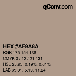 Color code: HEX #AF9A8A | qconv.com
