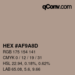 Color code: HEX #AF9A8D | qconv.com