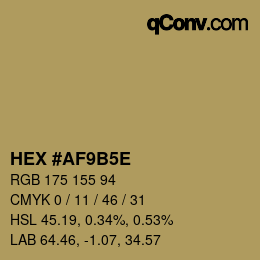 Code couleur: HEX #AF9B5E | qconv.com