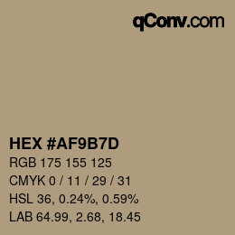 カラーコード: HEX #AF9B7D | qconv.com