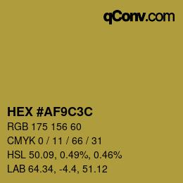 Color code: HEX #AF9C3C | qconv.com