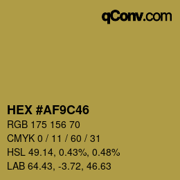 Color code: HEX #AF9C46 | qconv.com