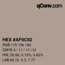 Farbcode: HEX #AF9C92 | qconv.com